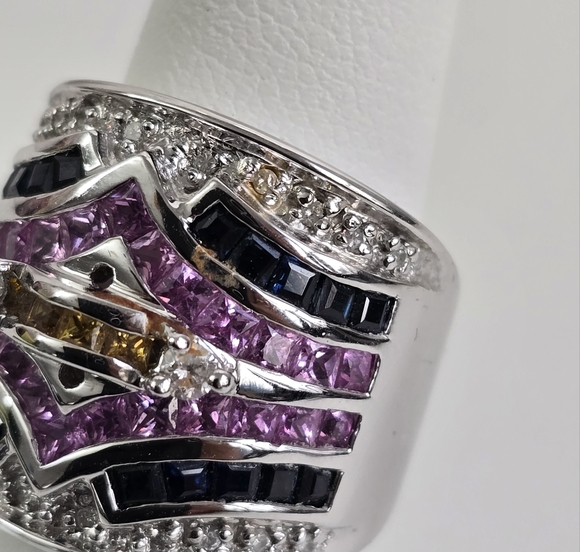 Designer Behzad Sarhady 14K White Gold Multi-Color Gemstone & Diamond Ring - Picture 2 of 14